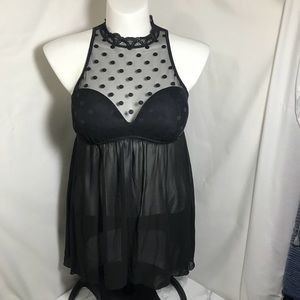XL High Neck Polka Dot Mesh Babydoll Lingerie
